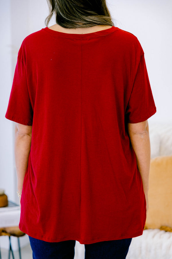 Chic Soul plus size clothing, solid burgundy crew neck tee
