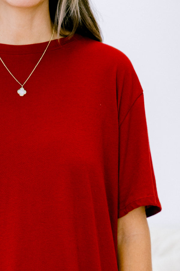 Chic Soul plus size clothing, solid burgundy crew neck tee