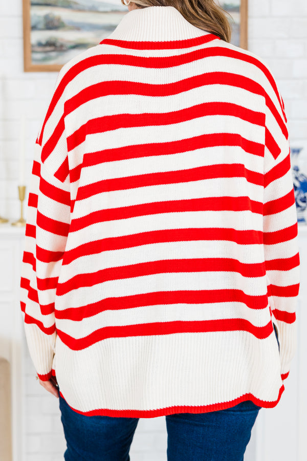 Chic Soul plus size clothing, red and white striped knitted turtleneck sweater