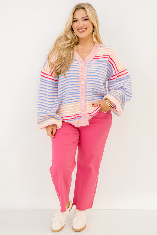 Chic Soul plus size clothing, pink straight leg jeans with frayed hemline