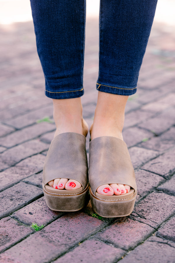 Chic Soul plus size clothing, tan wedges that have a rustic acid washed look
