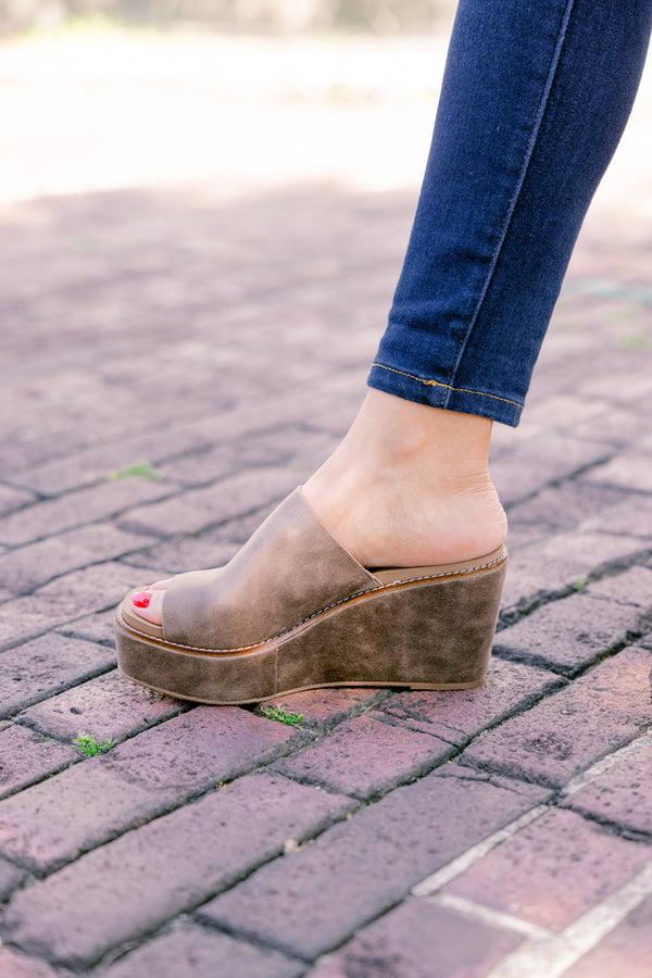 Chic Soul plus size clothing, tan wedges that have a rustic acid washed look