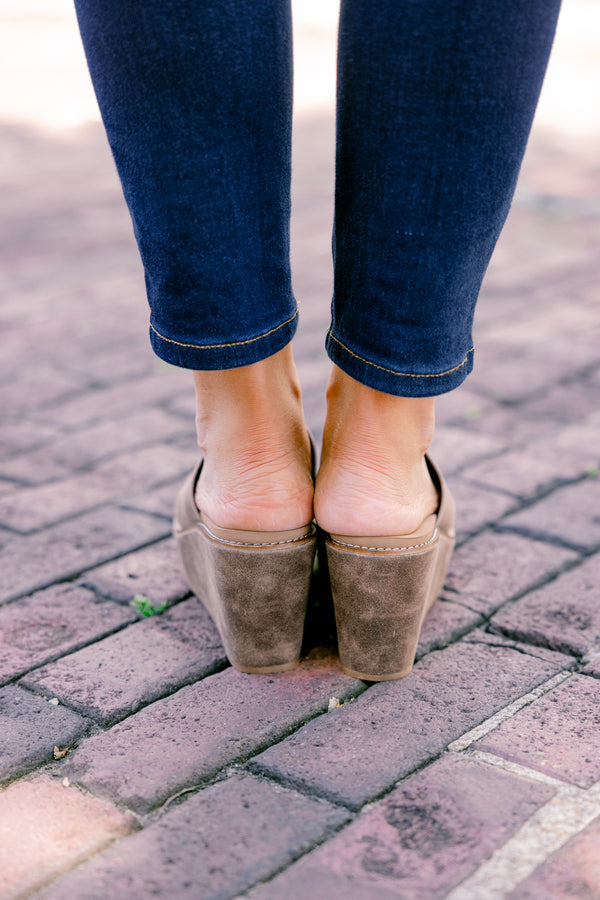 Chic Soul plus size clothing, tan wedges that have a rustic acid washed look