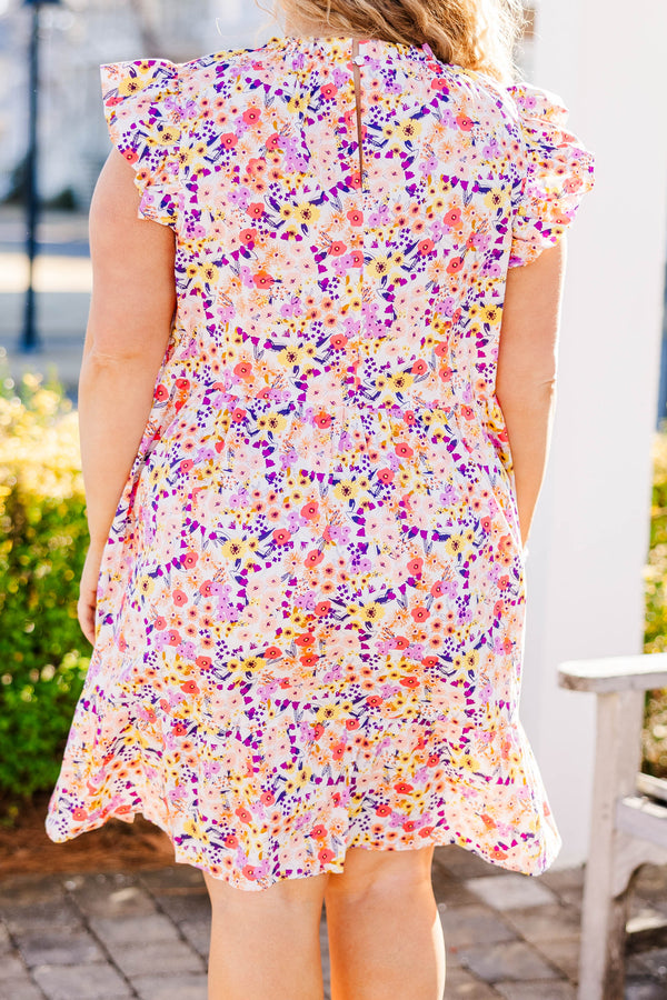 Chic Soul plus size clothing, white floral print dress with flutter sleeves