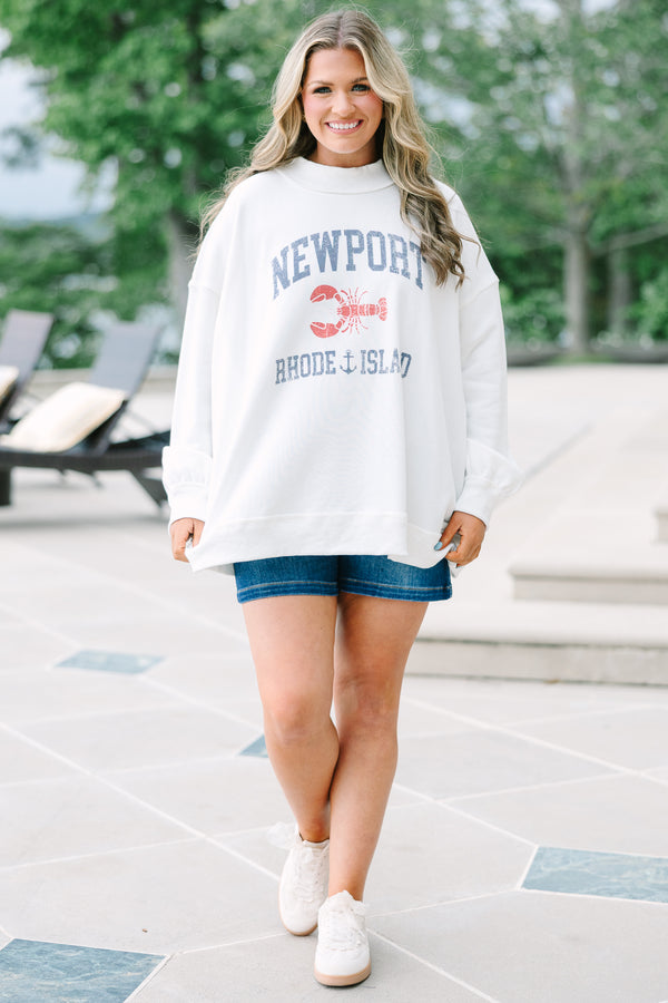 Chic Soul plus size clothing ivory comfy crew neck sweatshirt with coastal graphic