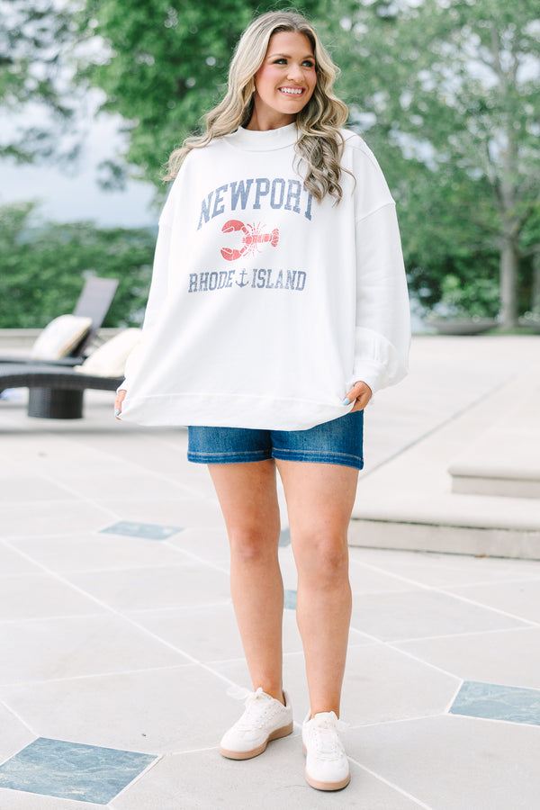 Chic Soul plus size clothing ivory comfy crew neck sweatshirt with coastal graphic