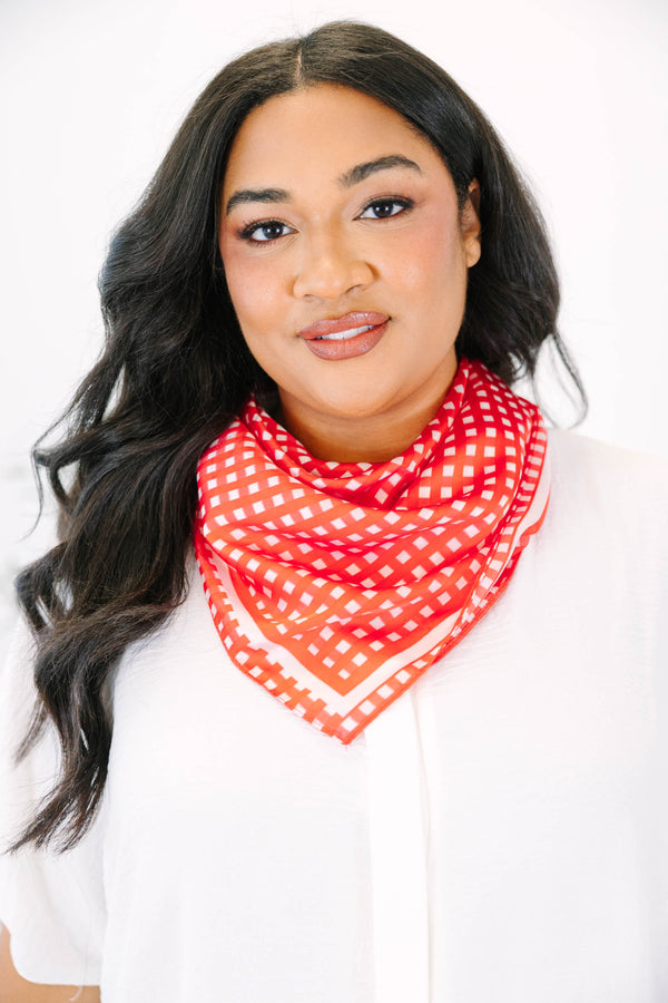 Plus size red and white gingham scarf