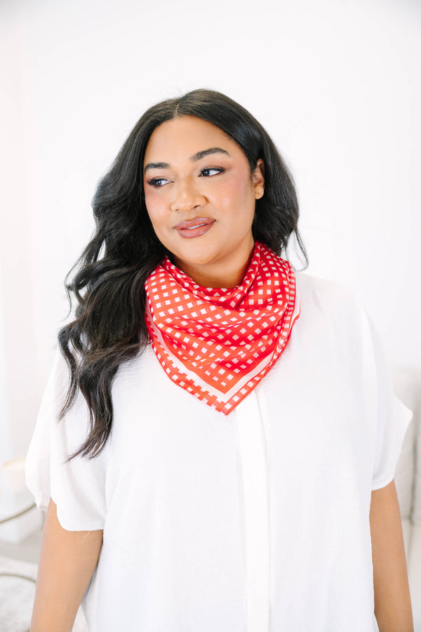 Plus size red and white gingham scarf