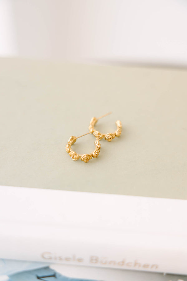 Gold textured hoops with post backs