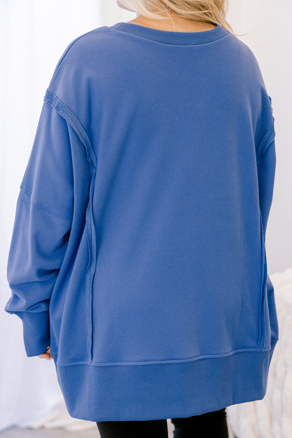 Chic Soul plus size clothing, dark blue crewneck oversized pullover 