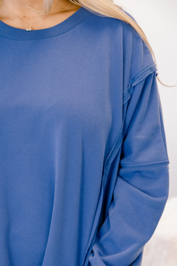 Chic Soul plus size clothing, dark blue crewneck oversized pullover 