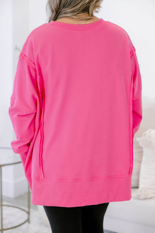 Chic Soul plus size clothing, hot pink long sleeve pullover with cuffs at the end of each sleeve 
