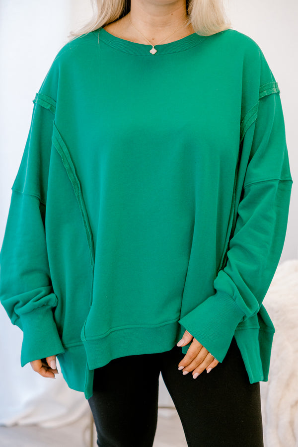 Chic Soul plus size clothing, dark green crewneck sweatshirt pullover