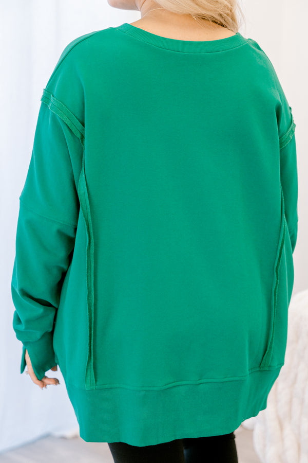 Chic Soul plus size clothing, dark green crewneck sweatshirt pullover