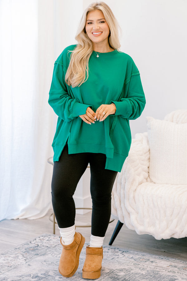 Chic Soul plus size clothing, dark green crewneck sweatshirt pullover