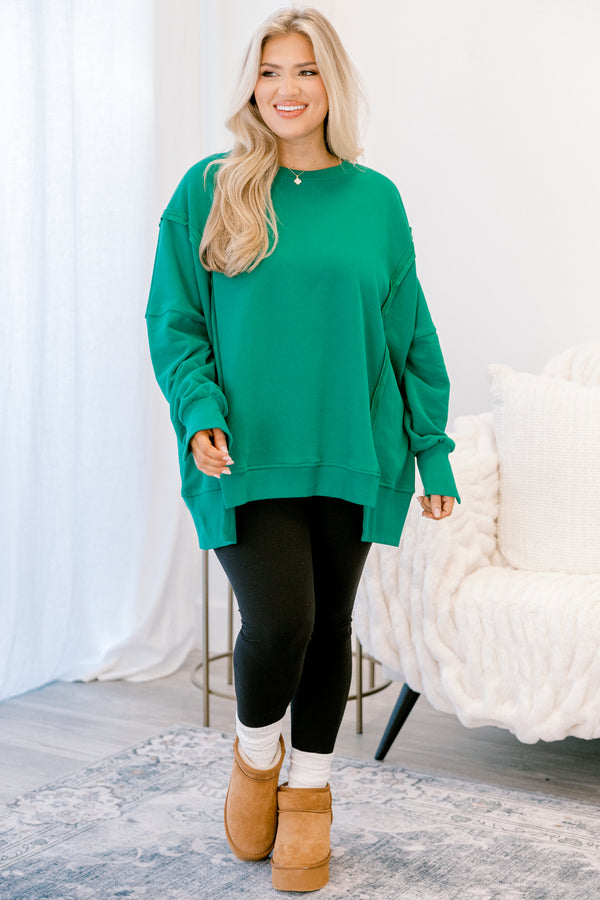 Chic Soul plus size clothing, dark green crewneck sweatshirt pullover