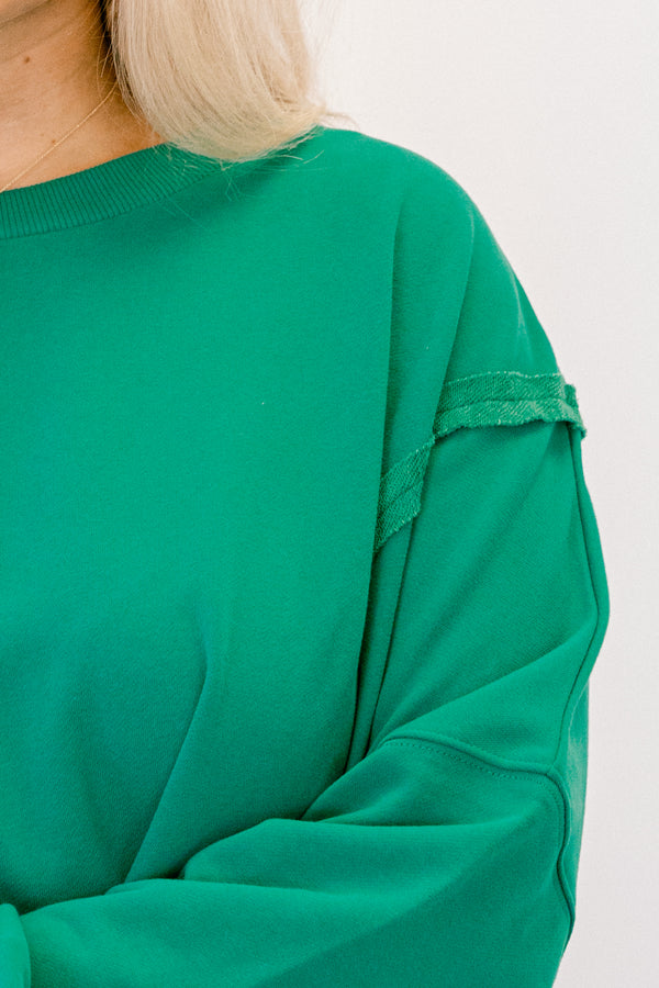 Chic Soul plus size clothing, dark green crewneck sweatshirt pullover