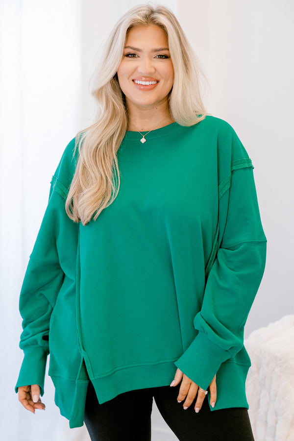 Chic Soul plus size clothing, dark green crewneck sweatshirt pullover