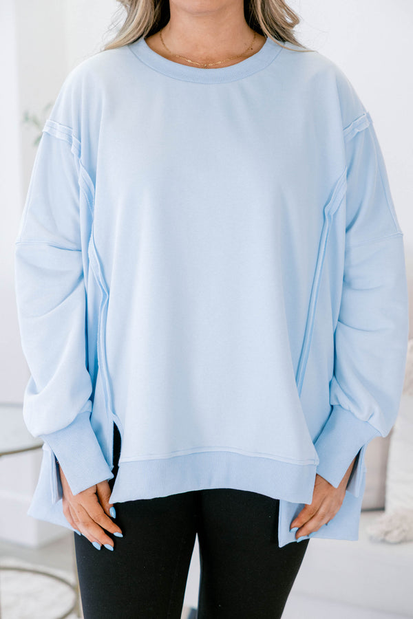 Chic Soul plus size clothing, light blue long sleeve crewneck pullover