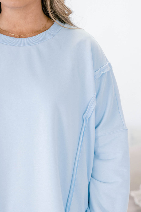 Chic Soul plus size clothing, light blue long sleeve crewneck pullover