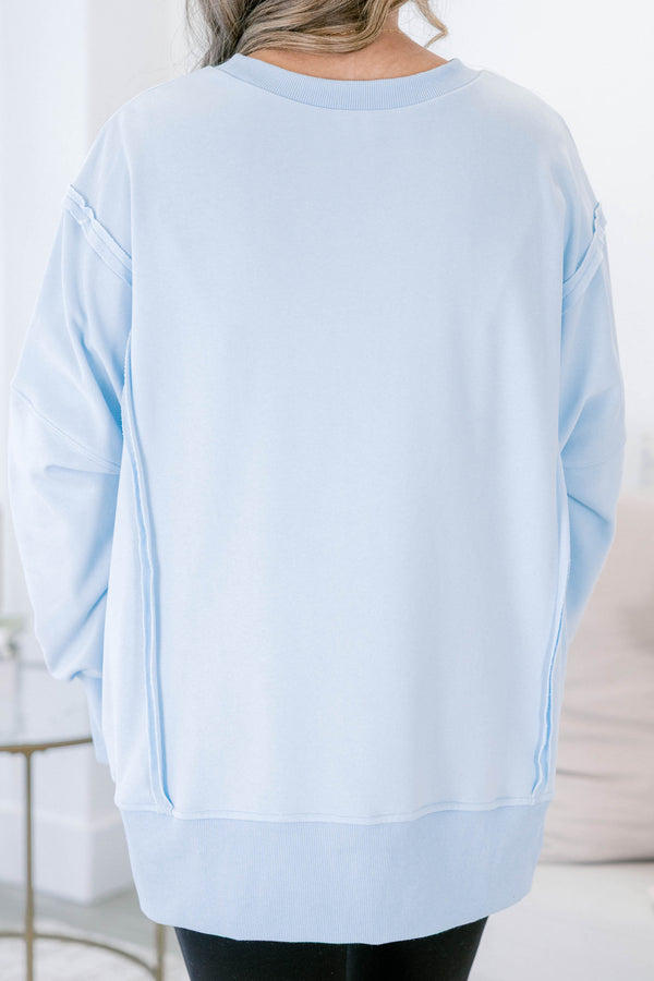 Chic Soul plus size clothing, light blue long sleeve crewneck pullover