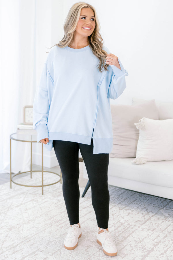 Chic Soul plus size clothing, light blue long sleeve crewneck pullover