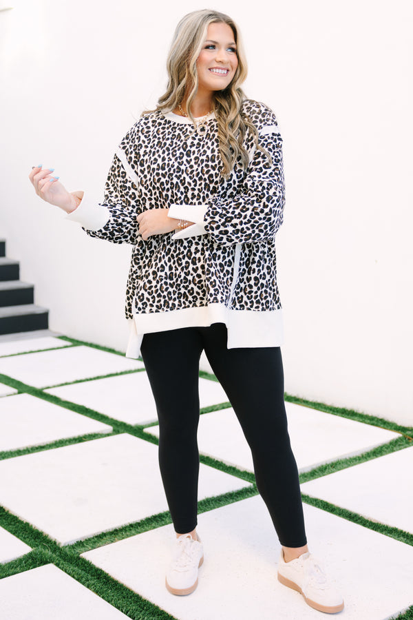 Chic Soul plus size clothing, white and black long sleeve crewneck oversized pullover