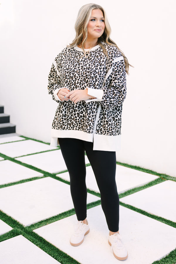 Chic Soul plus size clothing, white and black long sleeve crewneck oversized pullover