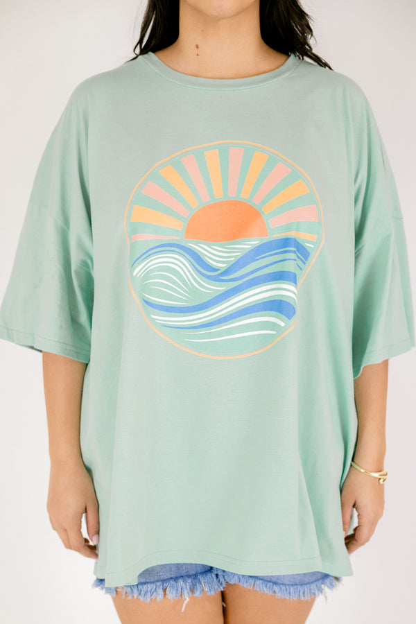 Sunset Season Boyfriend Tee, Light Green
