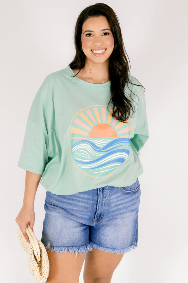 Sunset Season Boyfriend Tee, Light Green