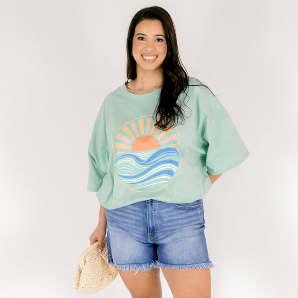 Sunset Season Boyfriend Tee, Light Green