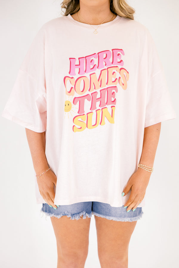 Chic Soul plus size clothing, light pink oversized boyfriend tee with 