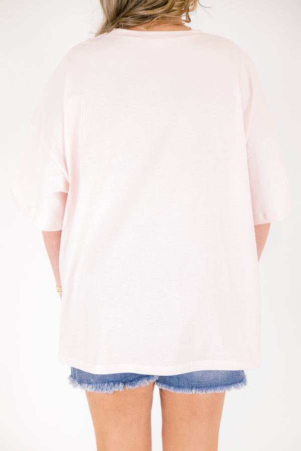 Chic Soul plus size clothing, light pink oversized boyfriend tee with 