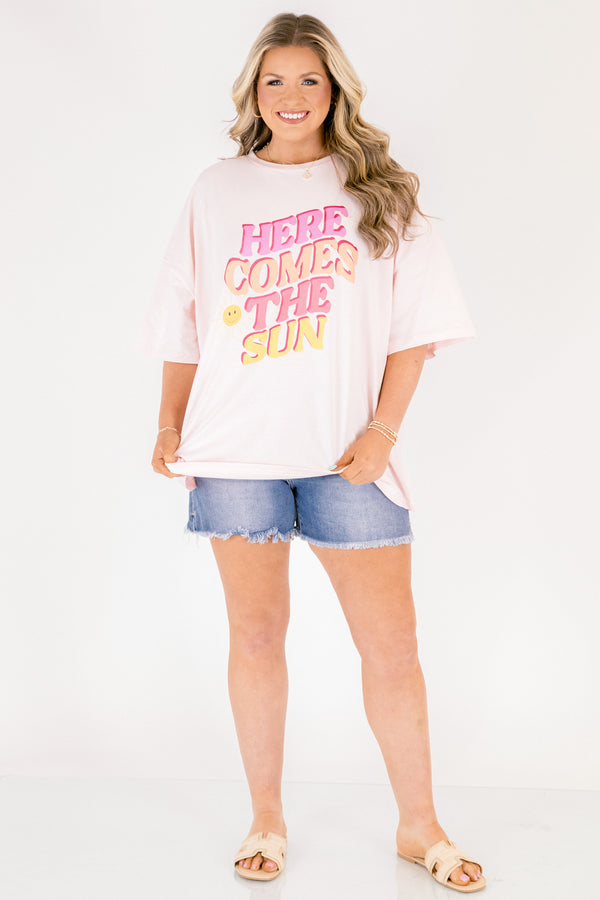 Chic Soul plus size clothing, light pink oversized boyfriend tee with 