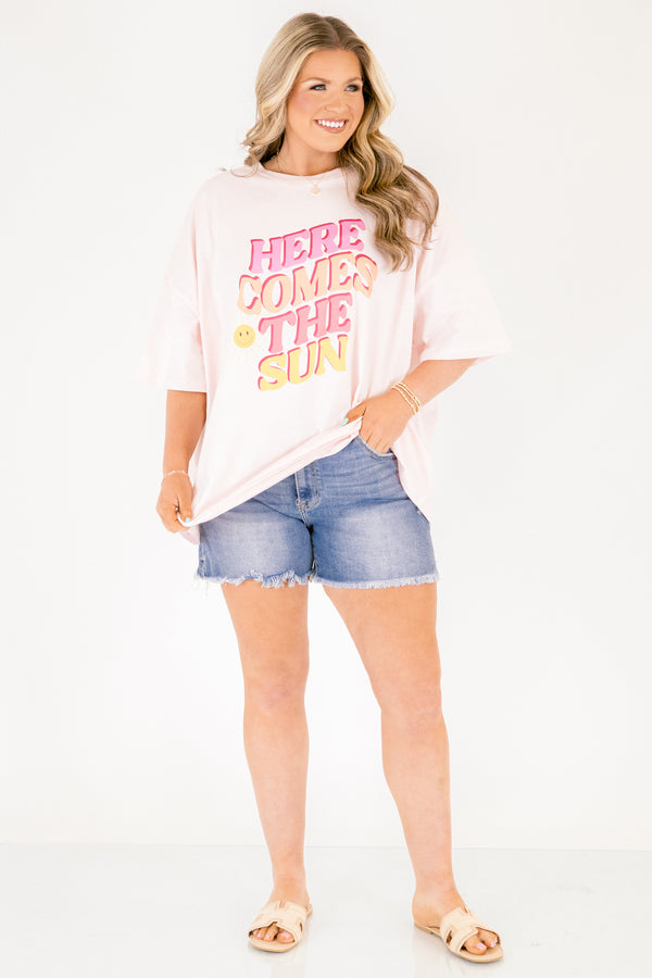 Chic Soul plus size clothing, light pink oversized boyfriend tee with 
