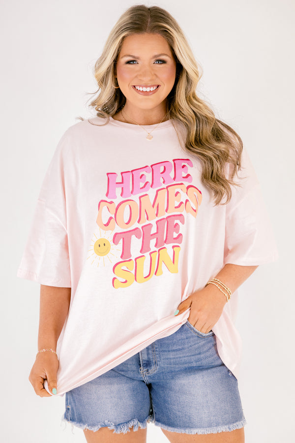 Chic Soul plus size clothing, light pink oversized boyfriend tee with 