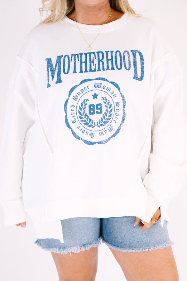 Chic Soul plus size clothing, white long sleeve crew neck with the word 