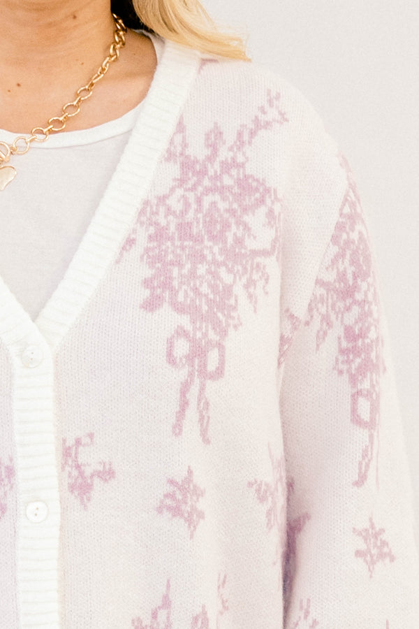 Chic Soul plus size clothing, light purple floral long sleeve button up  neck cardigan 