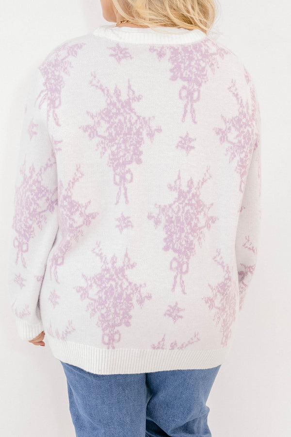 Chic Soul plus size clothing, light purple floral long sleeve button up  neck cardigan 