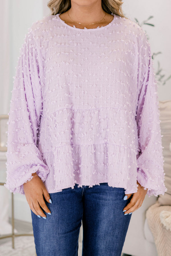 Chic Soul plus size clothing, long bubble sleeve blush baby doll top with  a textured material throughout 