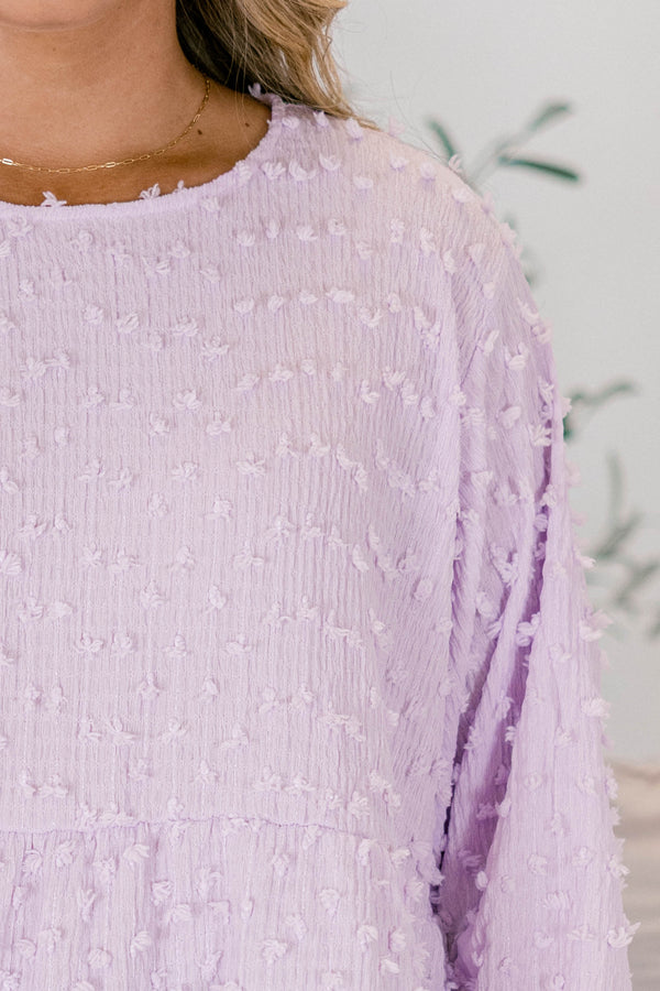 Chic Soul plus size clothing, long bubble sleeve blush baby doll top with  a textured material throughout 