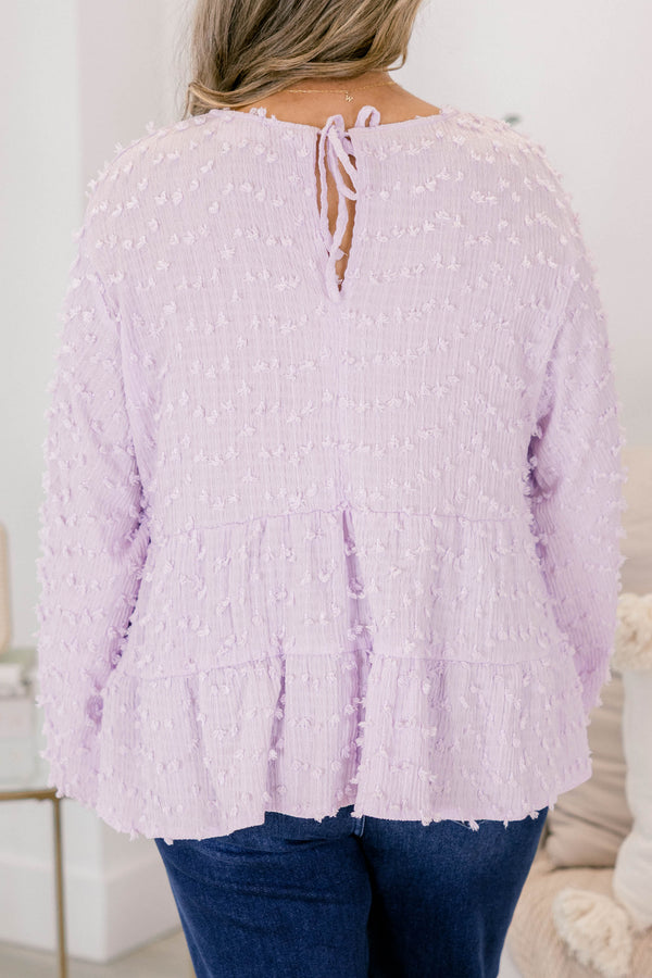 Chic Soul plus size clothing, long bubble sleeve blush baby doll top with  a textured material throughout 