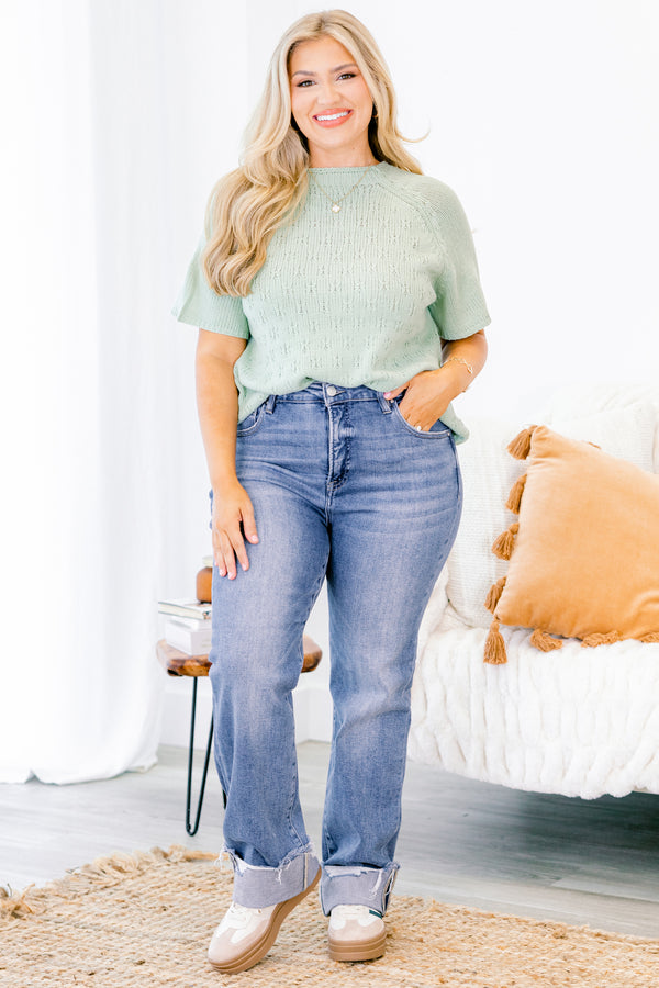 Chic Soul plus size clothing, medium washed jeans with a cuffing detail at the bottom of each pant leg and two front pockets 