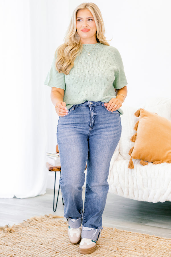 Chic Soul plus size clothing, medium washed jeans with a cuffing detail at the bottom of each pant leg and two front pockets 