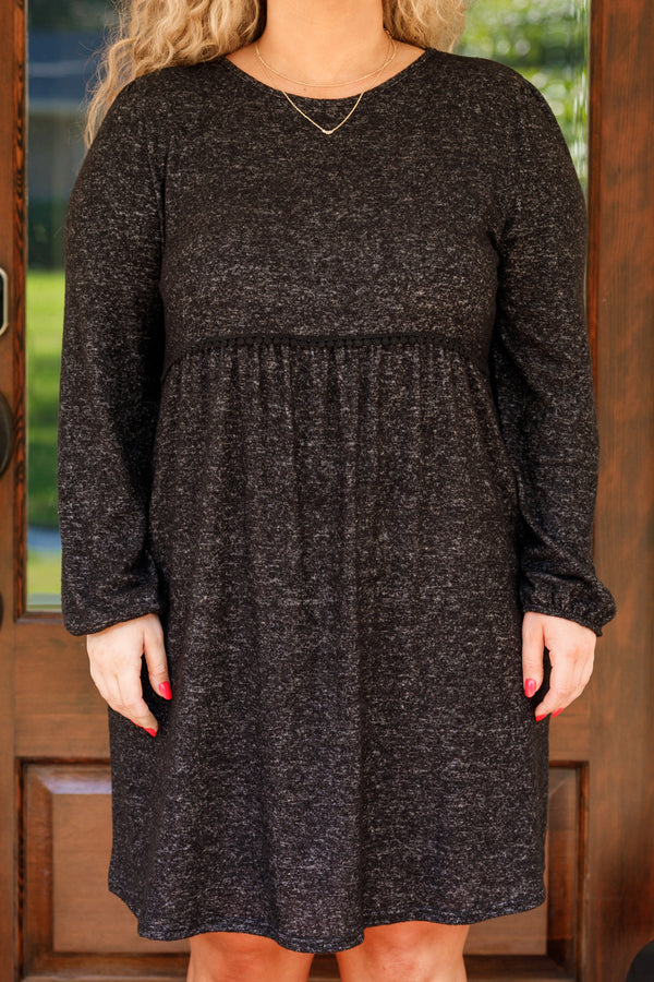 Chic Soul plus size clothing, black colored short dress with seam at ribcage