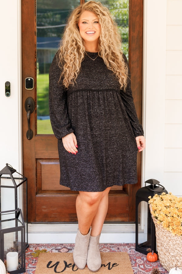 Chic Soul plus size clothing, black colored short dress with seam at ribcage