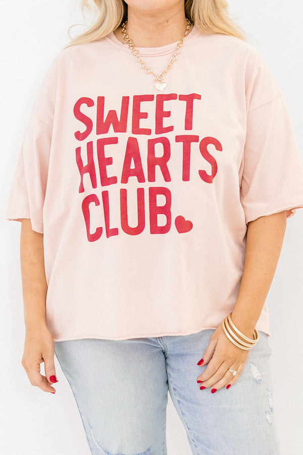 Chic Soul plus size clothing, blush pink short sleeve tee with 