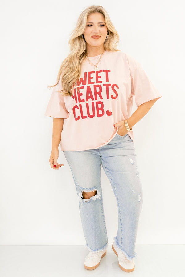 Chic Soul plus size clothing, blush pink short sleeve tee with 