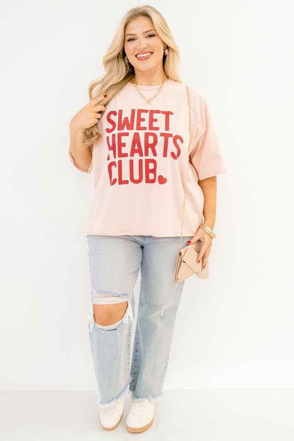 Chic Soul plus size clothing, blush pink short sleeve tee with 
