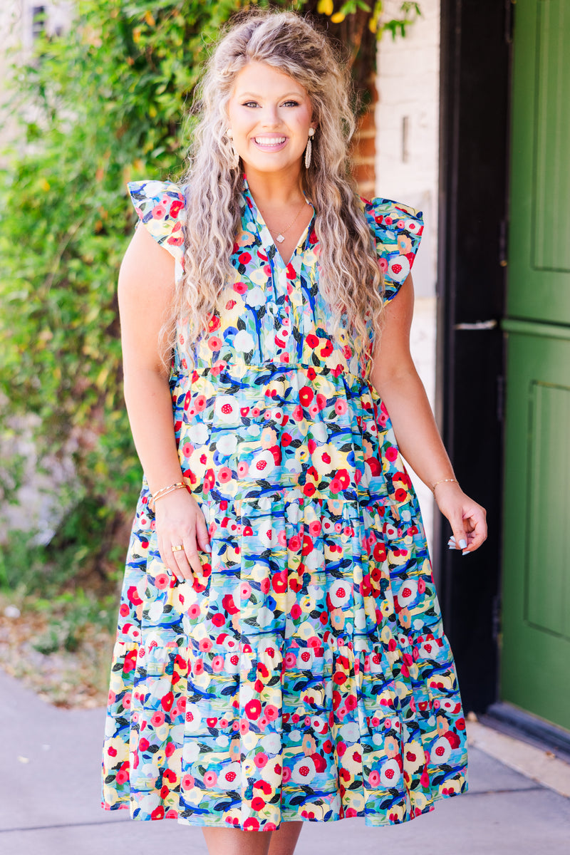 colored midi dress Shannon Midi Dress (color: Indigo Floral) L
